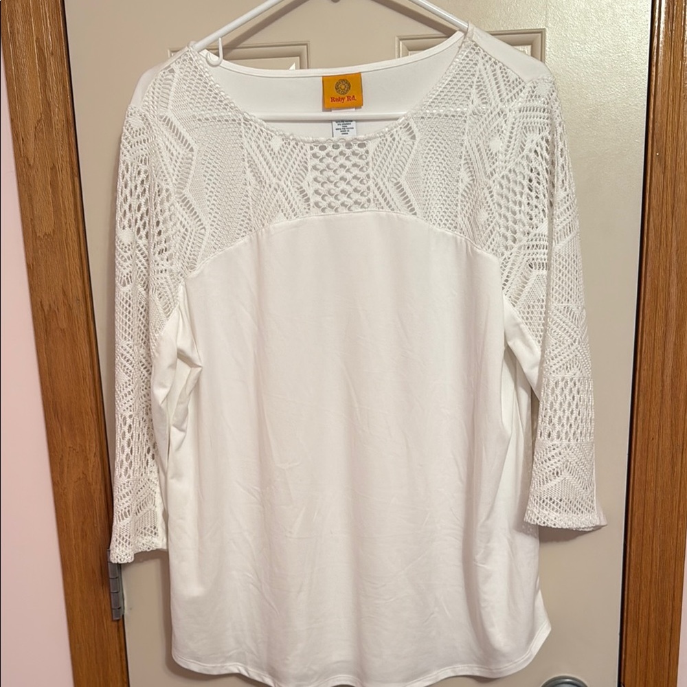 Ruby Rd White Lace Detail Womens Top